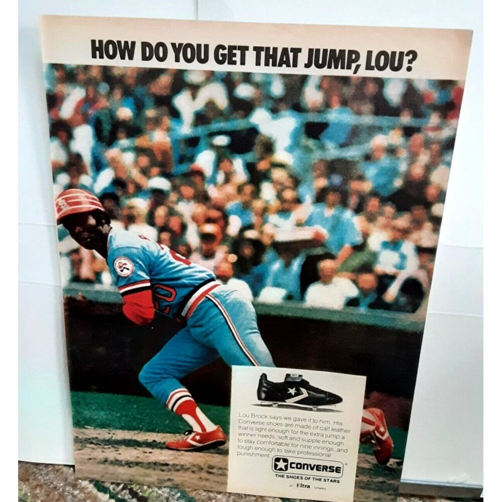 1977 Lou Brock Cardinals Converse Baseball Spikes Shoes Original Print ad 70s